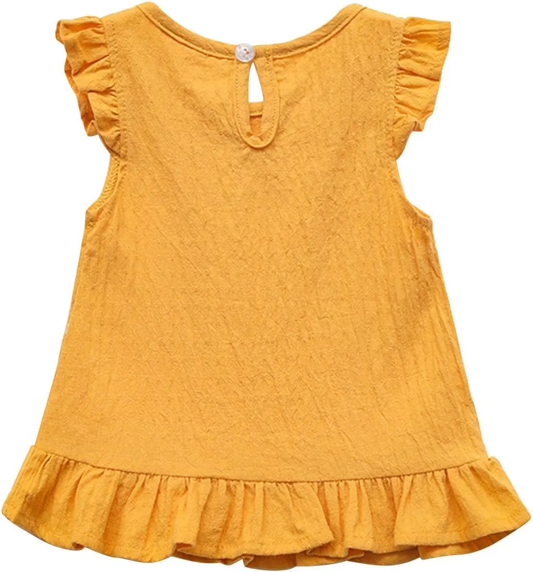 Toddler Girls Ruffle Tank Tops Summer Casual Linen Shirts Cute Cap Sleeve Blouse Tops for Baby Girl