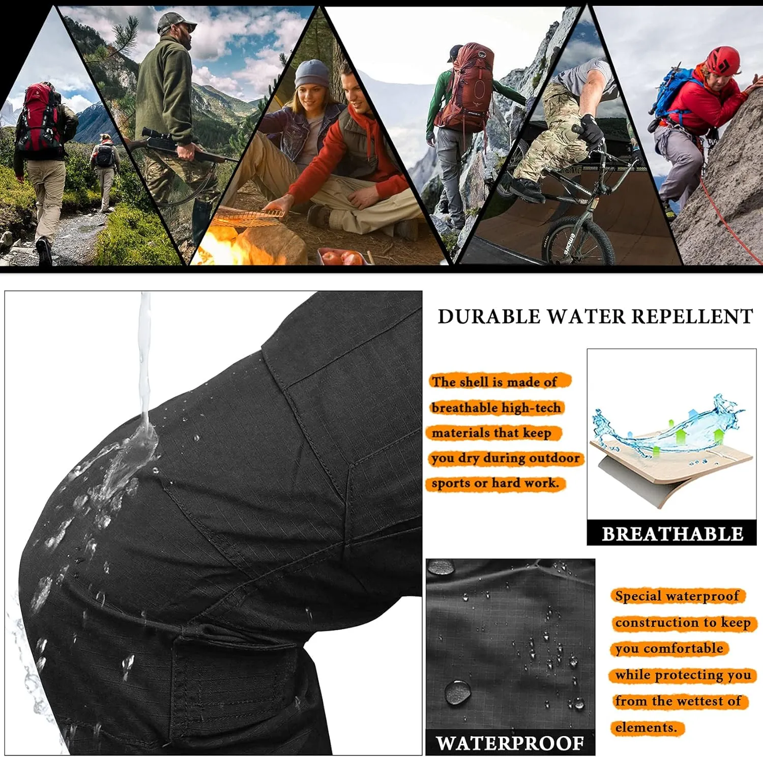 TRGPSG Men's Hiking Pants, Outdoor Lightweight Travel Pants Cargo Pants Work Pants for Men