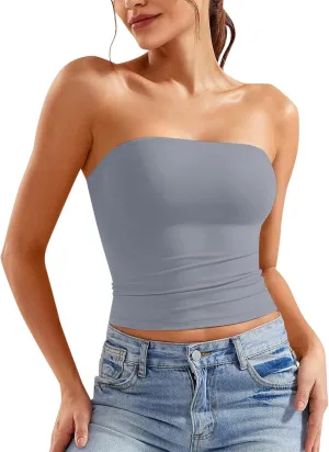 Tube Top for Women Strapless Stretch Crop Tops Going Out Party Y2K Bandeau Shirts Summer Outfits