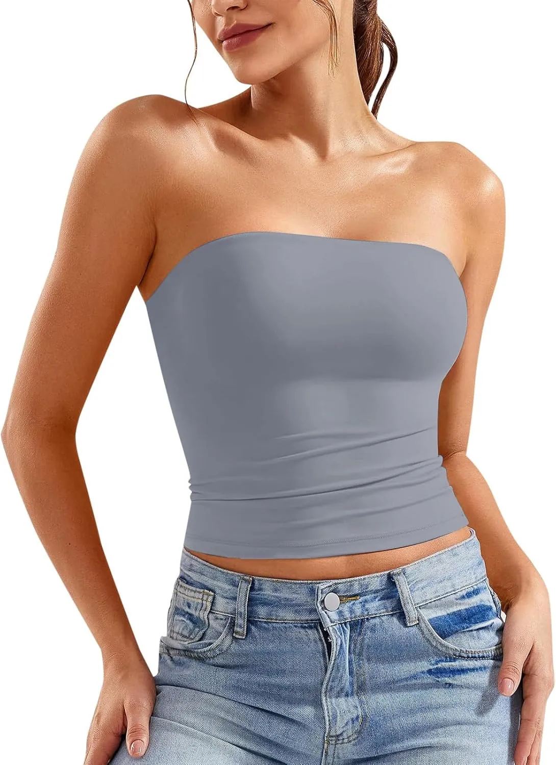 Tube Top for Women Strapless Stretch Crop Tops Going Out Party Y2K Bandeau Shirts Summer Outfits