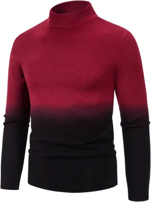 Turtleneck Men Men's Gradient Sweaters Turtleneck Cable Knitted Pullover Long Sleeve Chunky Fall Winter Warm Coat