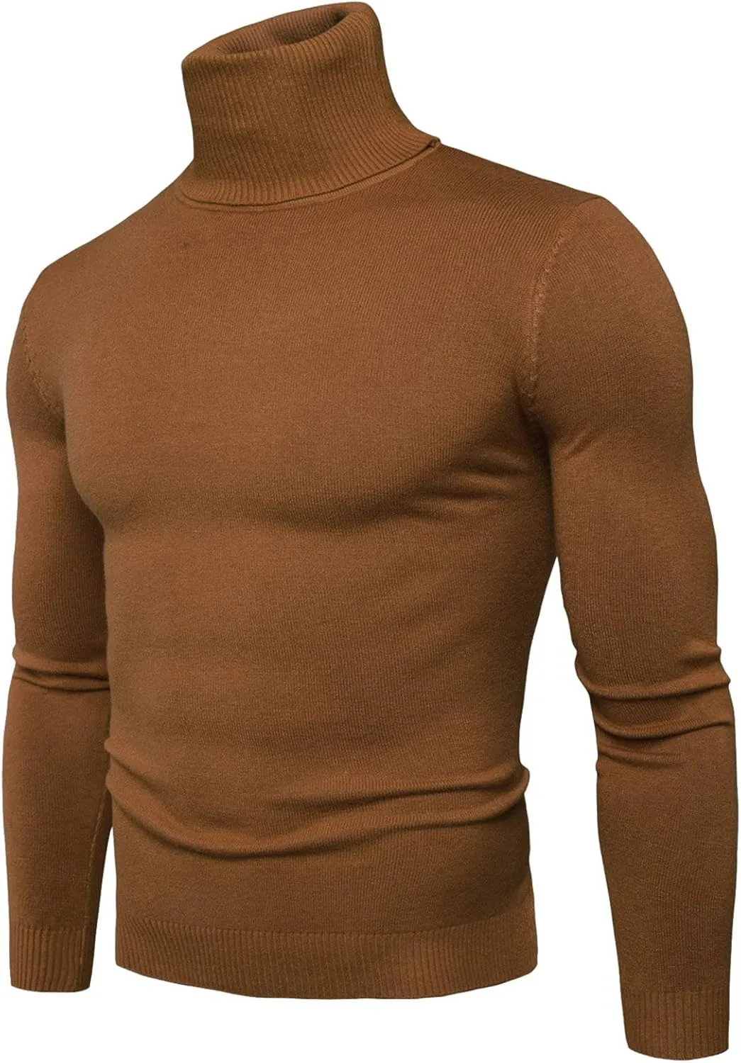 Turtleneck Men Men's Solid Long Sleeve Ribbed Slim Fit Baselayer Knitted Pullover Turtleneck Sweater T-Shirts Shirts