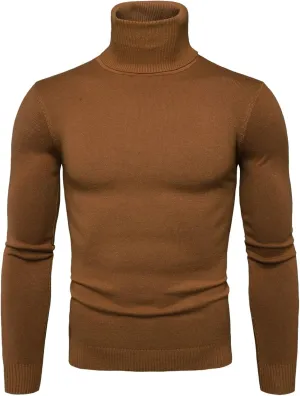 Turtleneck Men Men's Solid Long Sleeve Ribbed Slim Fit Baselayer Knitted Pullover Turtleneck Sweater T-Shirts Shirts