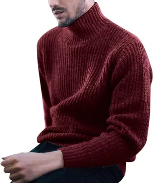 Turtleneck Men Men's Sweaters Turtleneck Cable Knitted Pullover Long Sleeve Chunky Casual Fall Winter Warm Coat