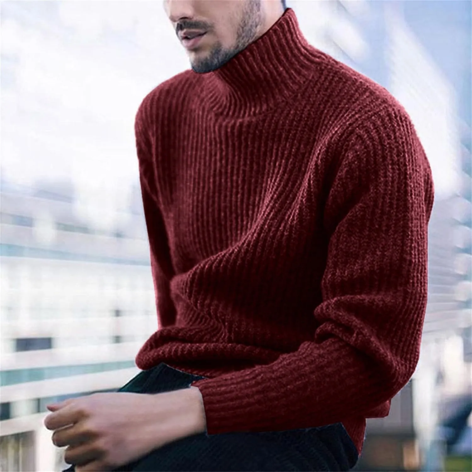 Turtleneck Men Men's Sweaters Turtleneck Cable Knitted Pullover Long Sleeve Chunky Casual Fall Winter Warm Coat