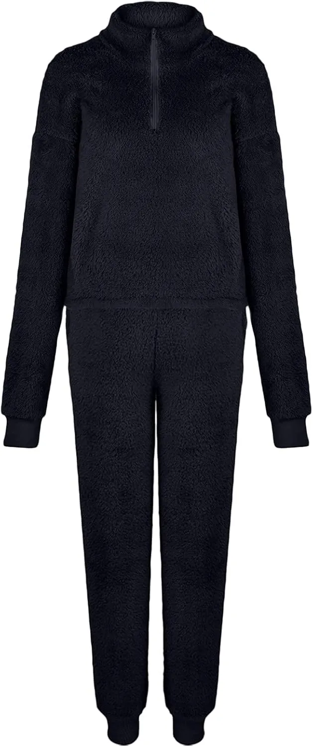 Two Piece Outfits for Women Fuzzy Sweatsuit Fall Winter Solid Sweater Sweatshirt and Casual Pants Lounge Sets Tracksuit