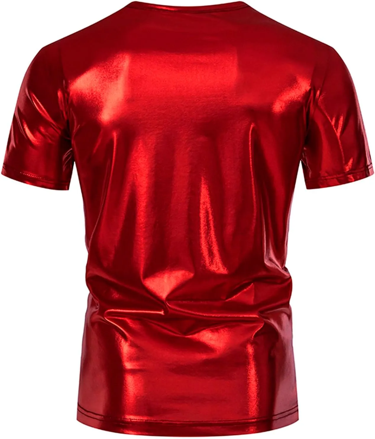 Uillui Mens Metallic T-Shirts 70s Gold/Sliver Shiny Shirts Disco Outfits Holographic Short Sleeve Party Clubwear Shirts