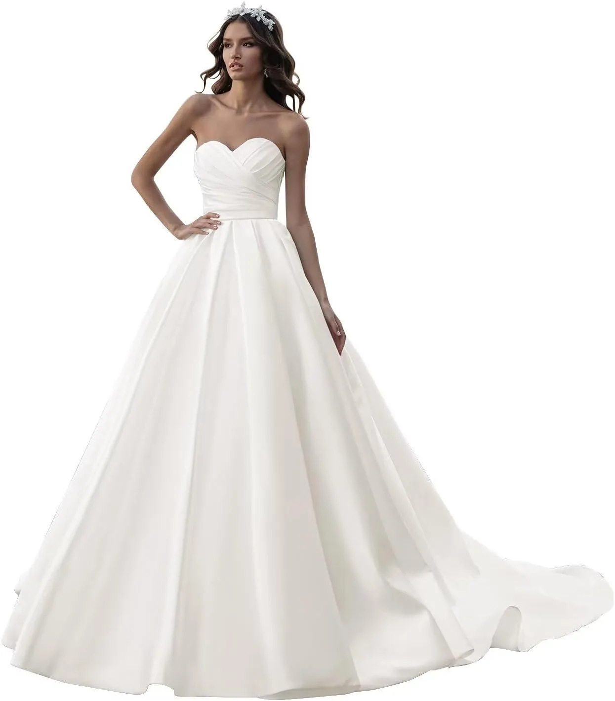 Verngo Lace Applique Wedding Dresses for Bride Mermaid Tulle Beach Bridal Gowns for Women with Train