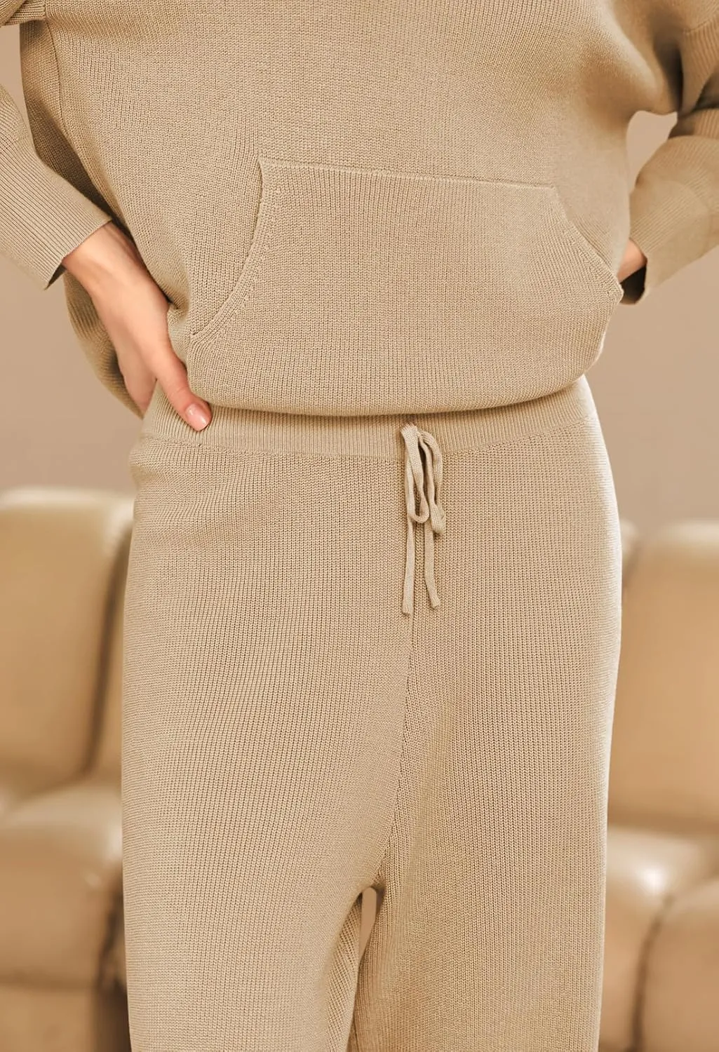 Viottiset Women's 2 Piece Outfits Sweater Set Long Sleeve Hoodies With Pocket Wide Leg Pants Lounge Sets Tracksuit