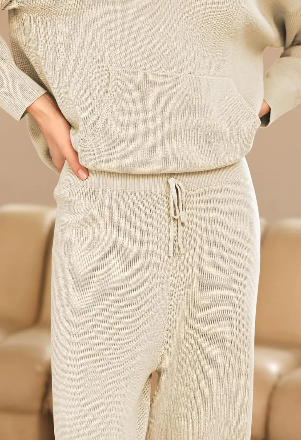 Viottiset Women's 2 Piece Outfits Sweater Set Long Sleeve Hoodies With Pocket Wide Leg Pants Lounge Sets Tracksuit