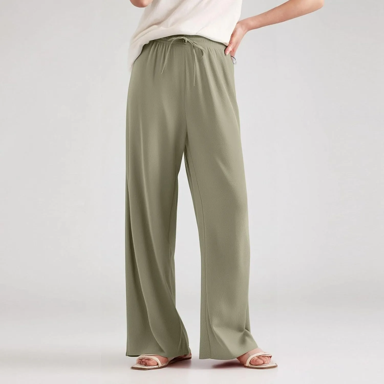Wide Leg Lounge Pants Women High Waisted Pants Loose Straight Leg Pants Pull on Track Pants Drawstring Casual Pants
