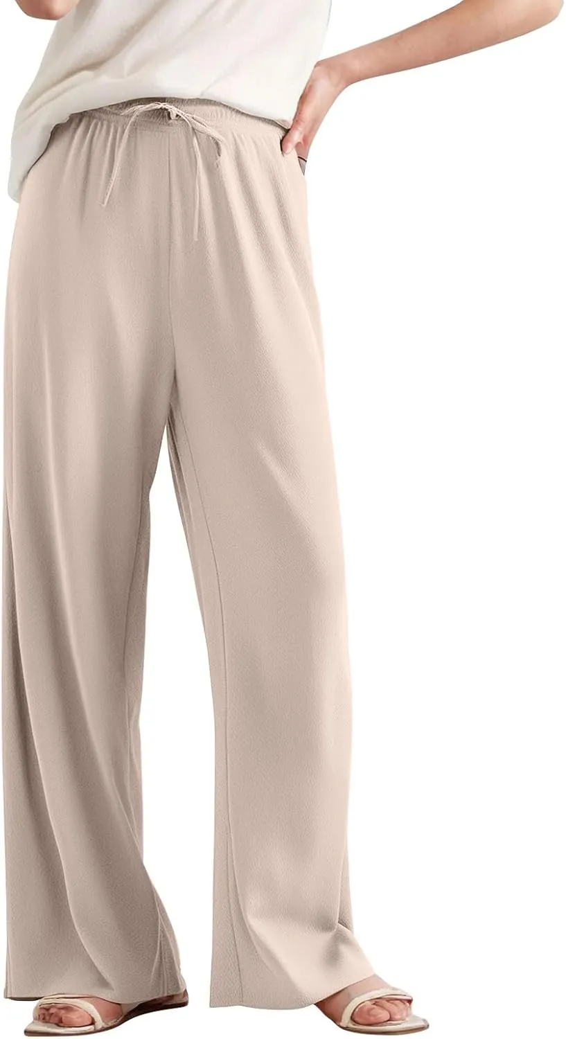 Wide Leg Lounge Pants Women High Waisted Pants Loose Straight Leg Pants Pull on Track Pants Drawstring Casual Pants