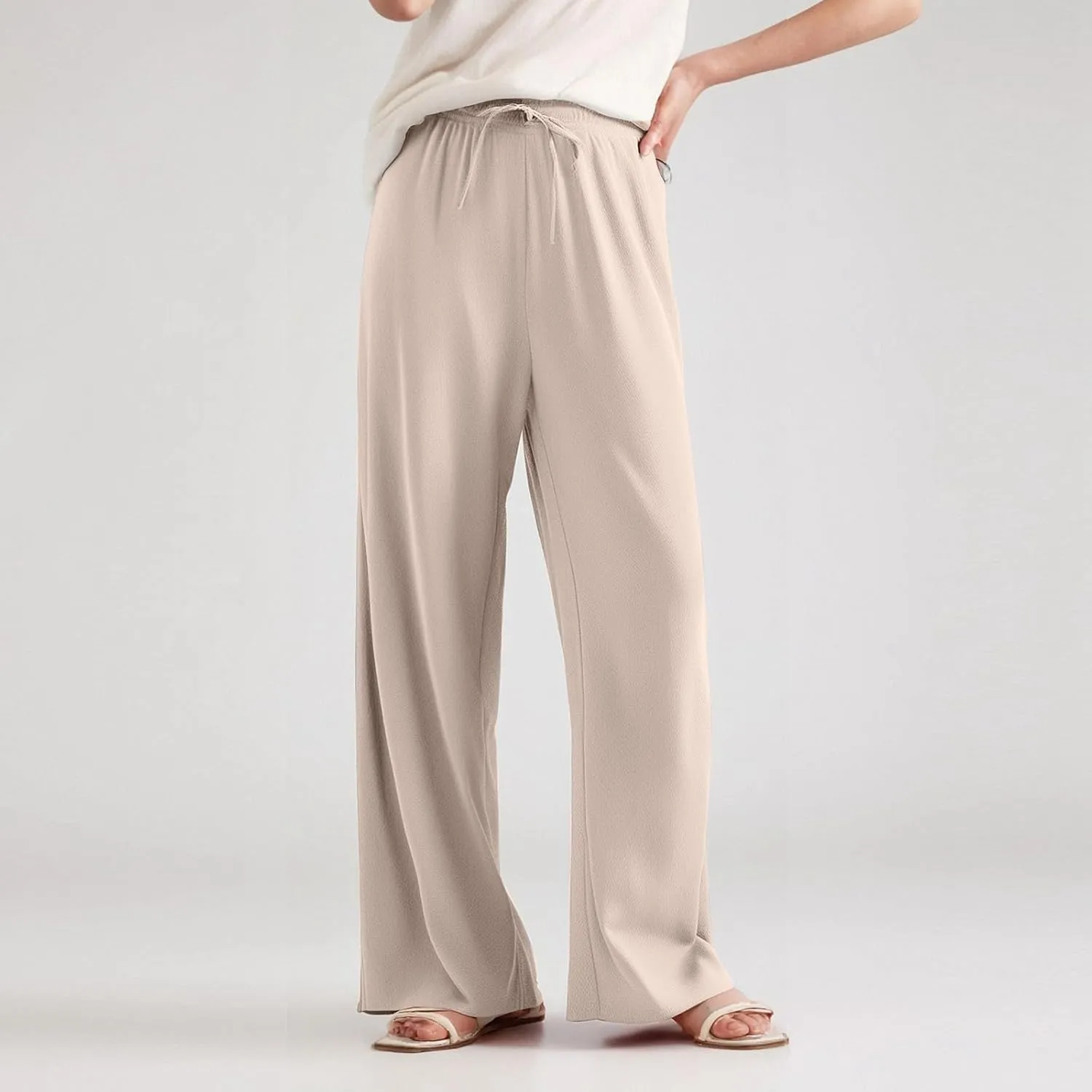Wide Leg Lounge Pants Women High Waisted Pants Loose Straight Leg Pants Pull on Track Pants Drawstring Casual Pants