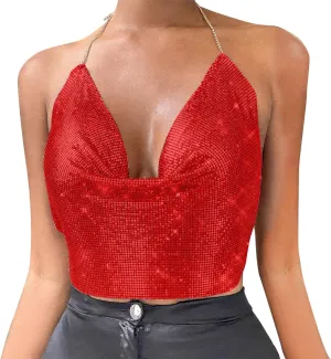 Women Chain Sexy Clothes Beading Tassel Sleeveless Backless Crop Top Club Vintage Tank Tops Wardrobe Women