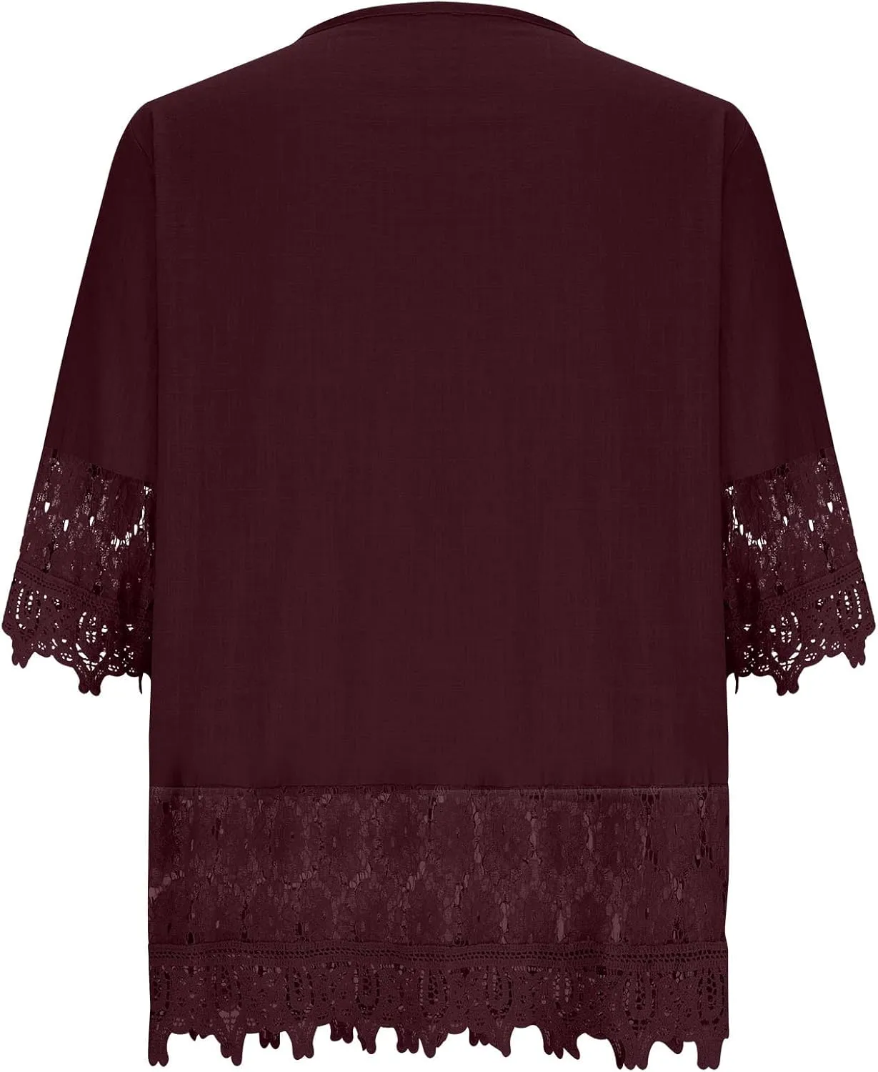 Women Embroidered Cotton Linen Tops Lace Trim Boho Blouses Tunic 3/4 Sleeve Gauze Shirts Trendy Ladies Summer Clothes