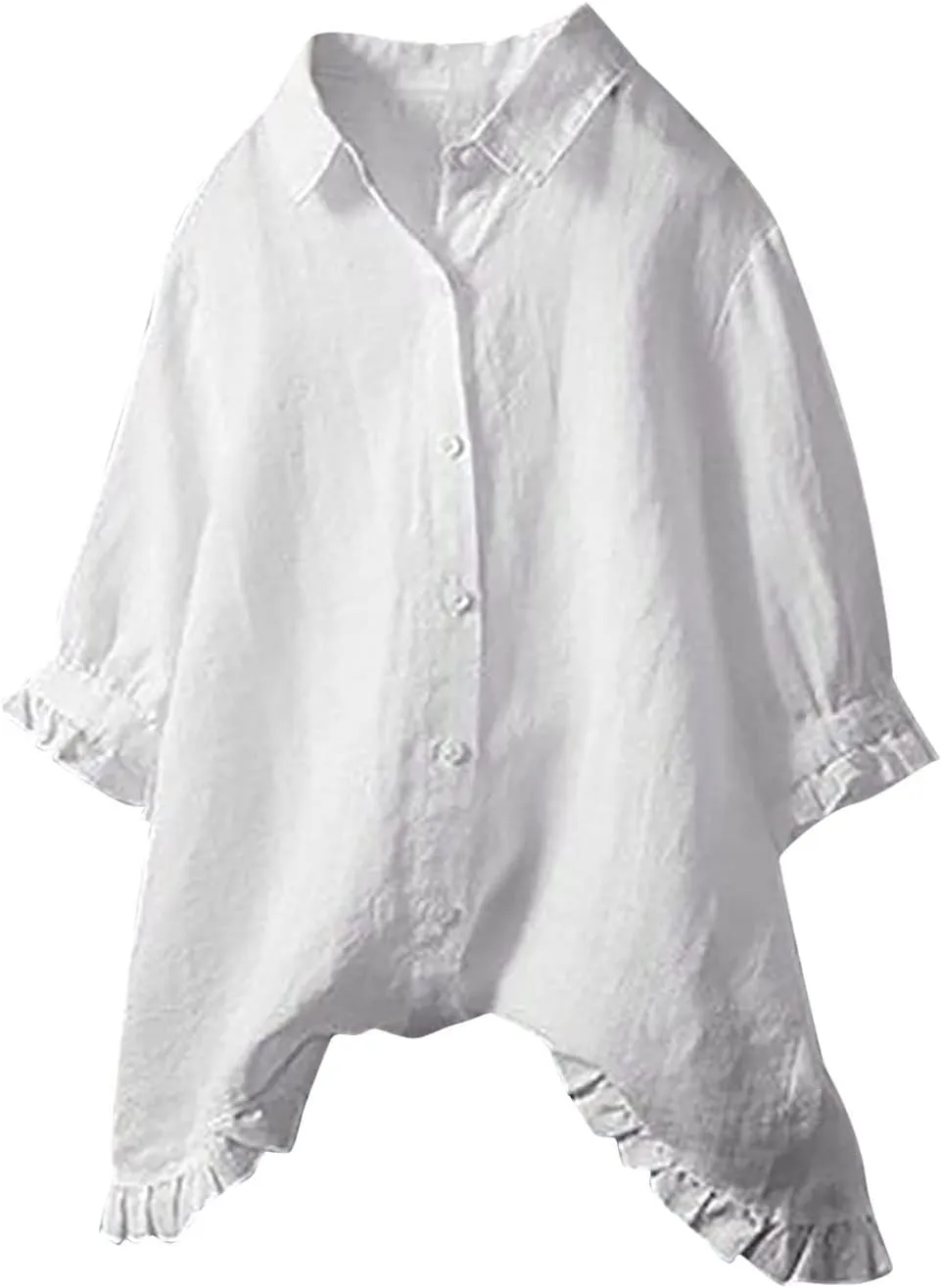 Women Linen Shirts Summer Cotton Linen Plain Long Sleeve T-Shirts Casual Plus Size Basic Crew Neck Tshirts