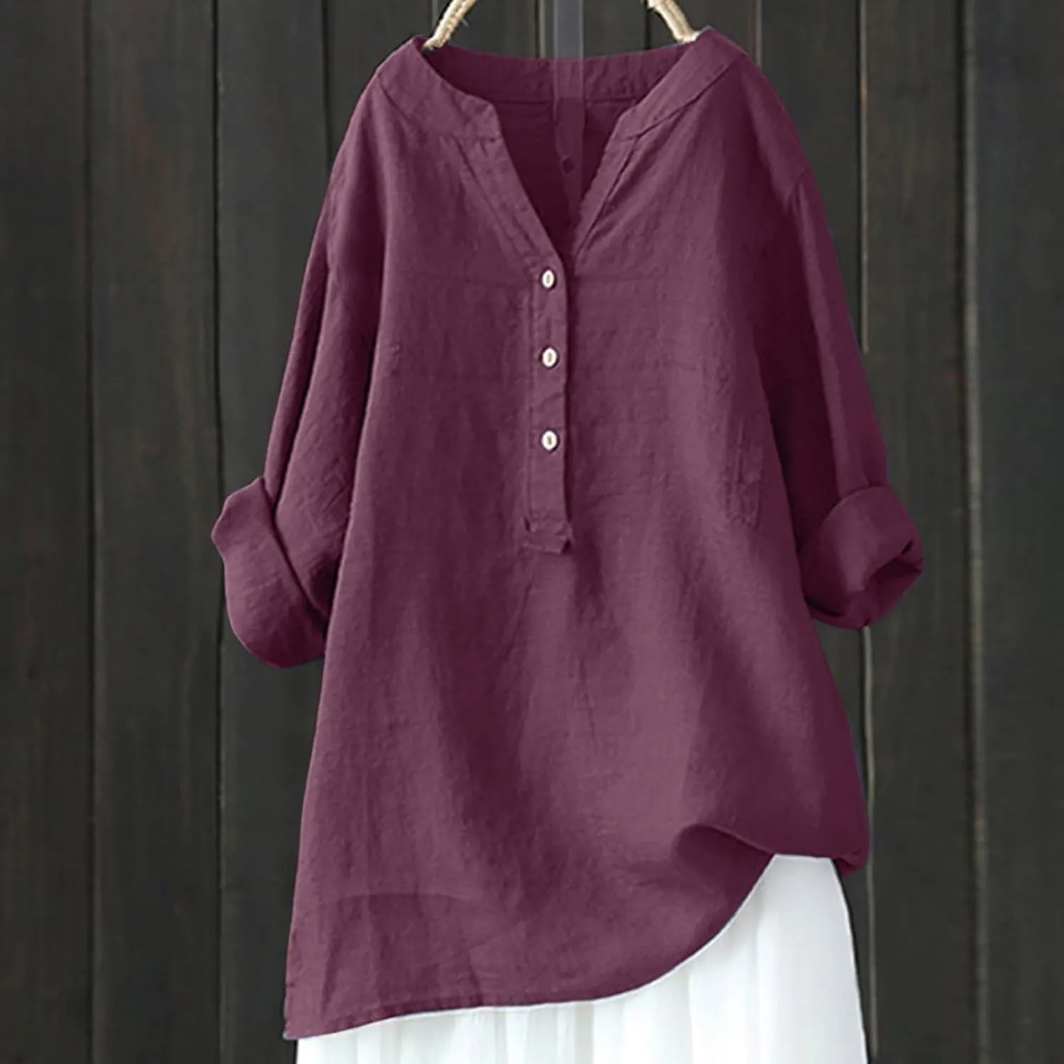 Women Linen Shirts Summer Linen Bohemian Short Sleeve Tunic Top Casual Loose Dressy V-Neck Tee Tops