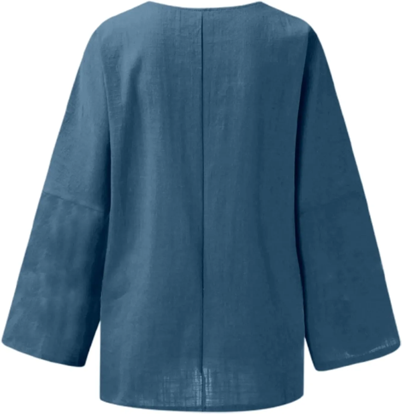Women Linen Shirts V Neck Button Down Blouses Floral Print Dressy Tee Shirt Long Sleeve Loose Tunic Tops