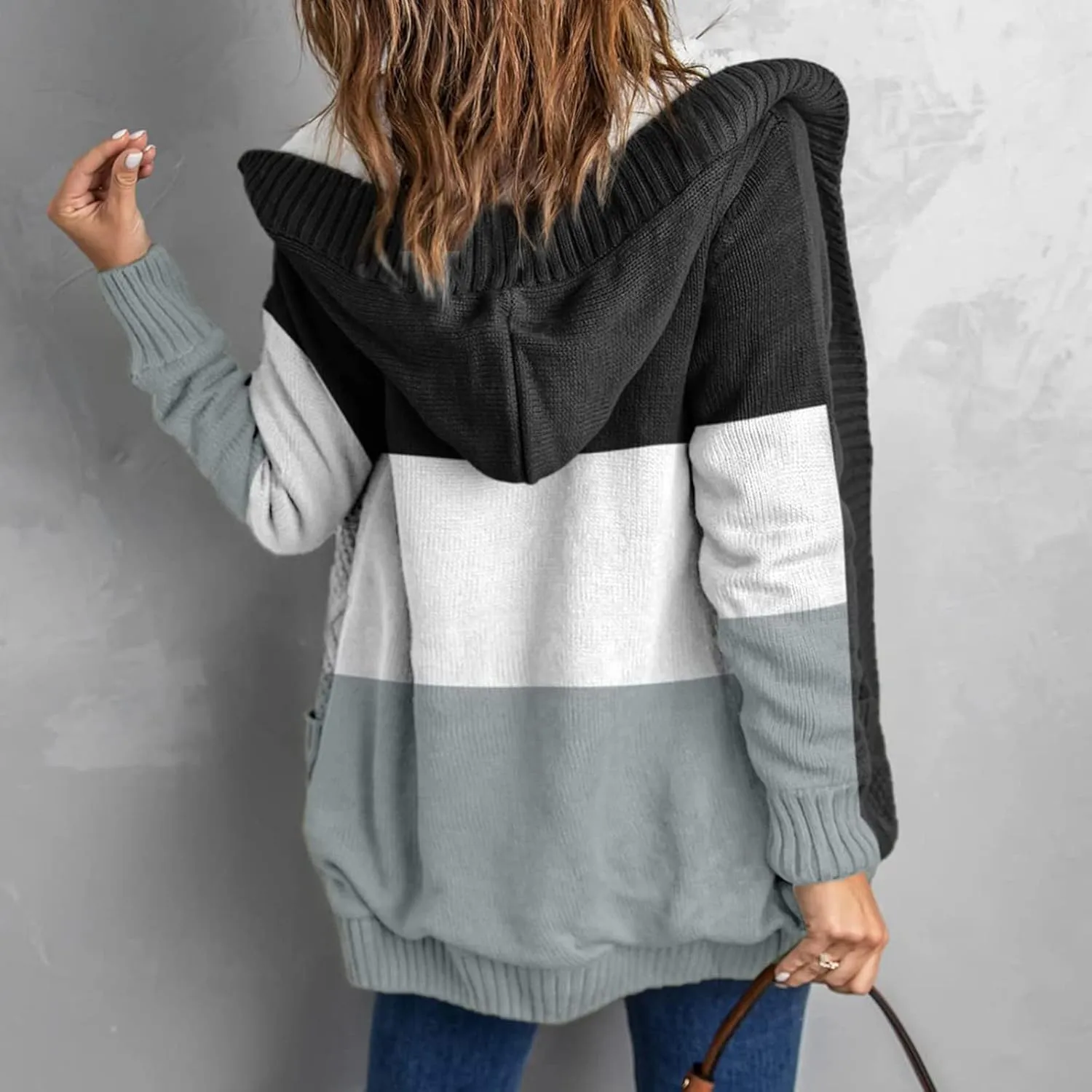 Women Mid Long Cardigan Sweaters Lightweight Loose Lantern Sleeve Chunky Knit Cable Slouchy Oversized Wrap Sweater Coats