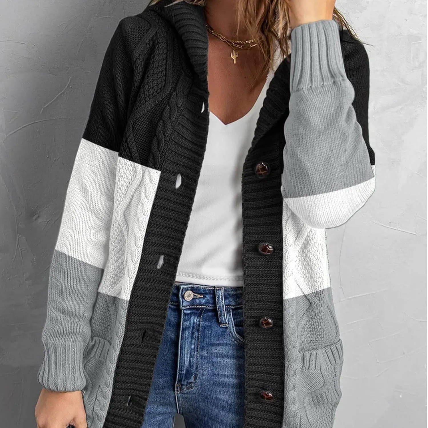 Women Mid Long Cardigan Sweaters Lightweight Loose Lantern Sleeve Chunky Knit Cable Slouchy Oversized Wrap Sweater Coats