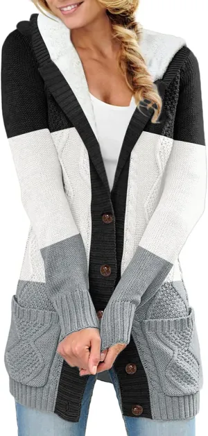 Women Mid Long Cardigan Sweaters Lightweight Loose Lantern Sleeve Chunky Knit Cable Slouchy Oversized Wrap Sweater Coats