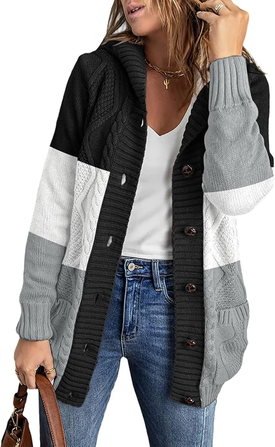 Women Mid Long Cardigan Sweaters Lightweight Loose Lantern Sleeve Chunky Knit Cable Slouchy Oversized Wrap Sweater Coats