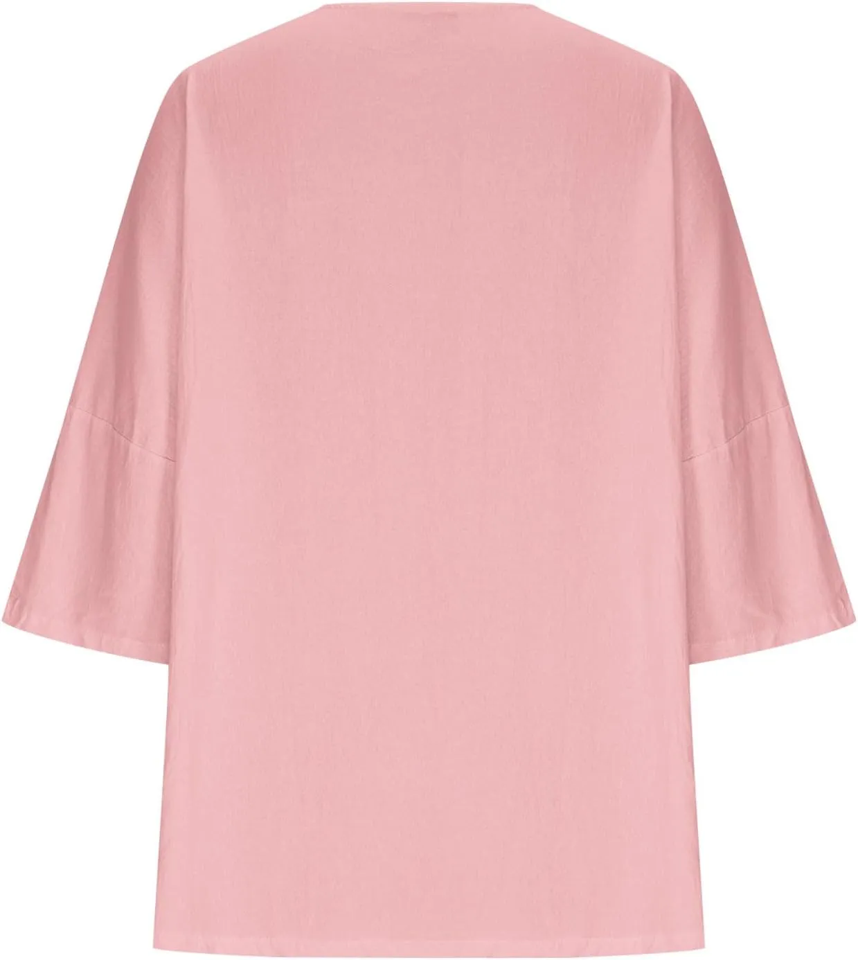 Women Oversized Cotton Linen T-Shirt Summer 3/4 Sleeve Crewneck Casual Tunic Tops Plus Size Basic Split Side Loose Fit Blouse