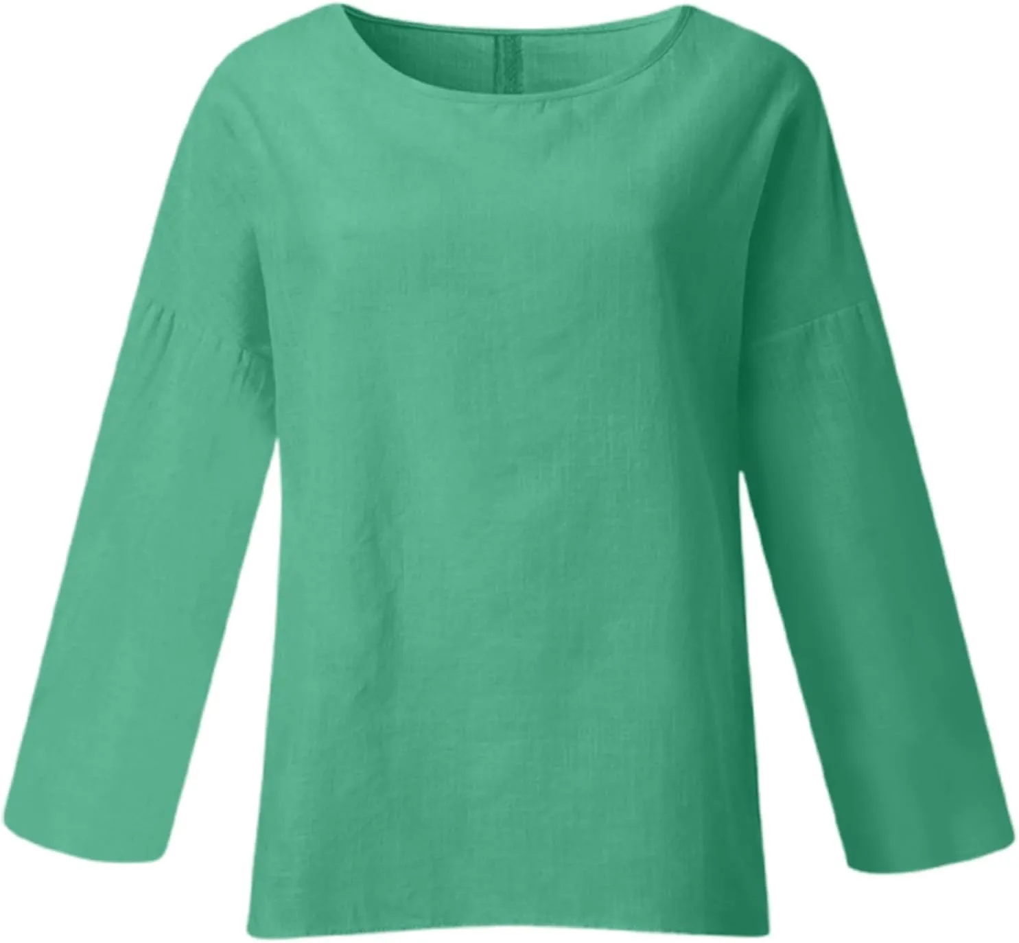 Women Short Sleeve Cotton Linen Shirts Casual Crew Neck Henley T Shirt Bohemian Boho Loose Summer Tee Tops
