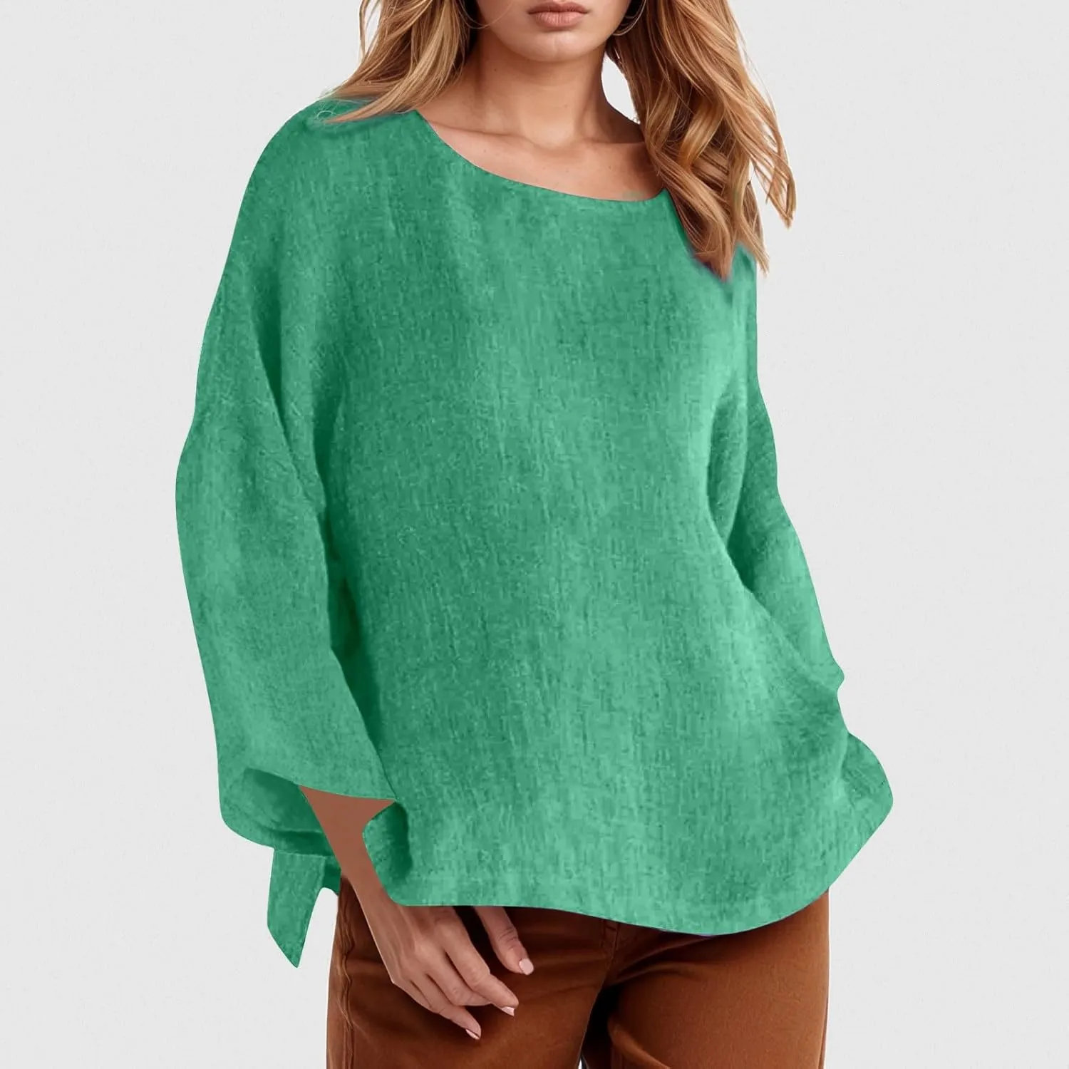 Women Short Sleeve Cotton Linen Shirts Casual Crew Neck Henley T Shirt Bohemian Boho Loose Summer Tee Tops