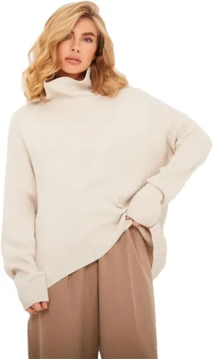 Women Turtleneck Oversize Sweater Vintage Solid Warm Knitted Sweater Fall Soft Pullover