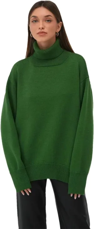 Women Turtleneck Thick Knit Sweaters Office Oversize Pullovers Autumn Winter Basic Knitwear