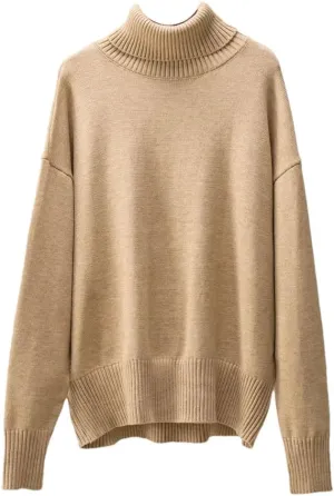 Women Turtleneck Thick Knit Sweaters Office Oversize Pullovers Autumn Winter Basic Knitwear