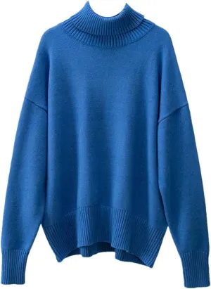 Women Turtleneck Thick Knit Sweaters Office Oversize Pullovers Autumn Winter Basic Knitwear