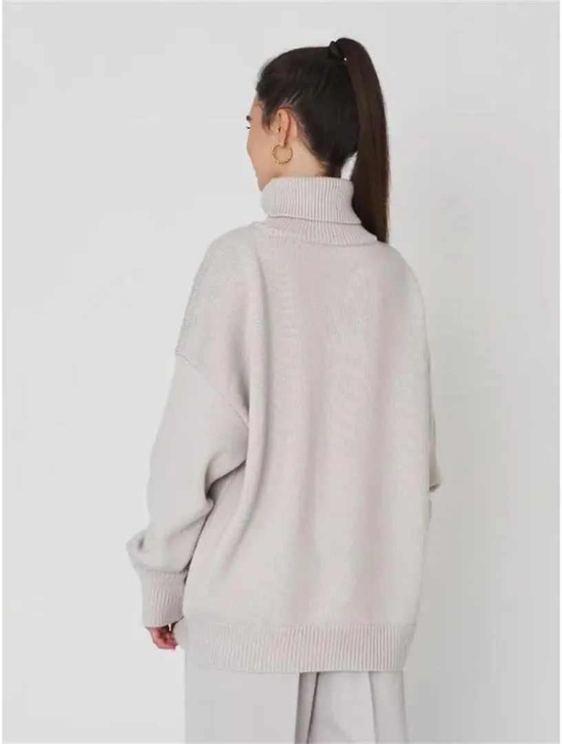 Women Turtleneck Thick Knit Sweaters Office Oversize Pullovers Autumn Winter Basic Knitwear