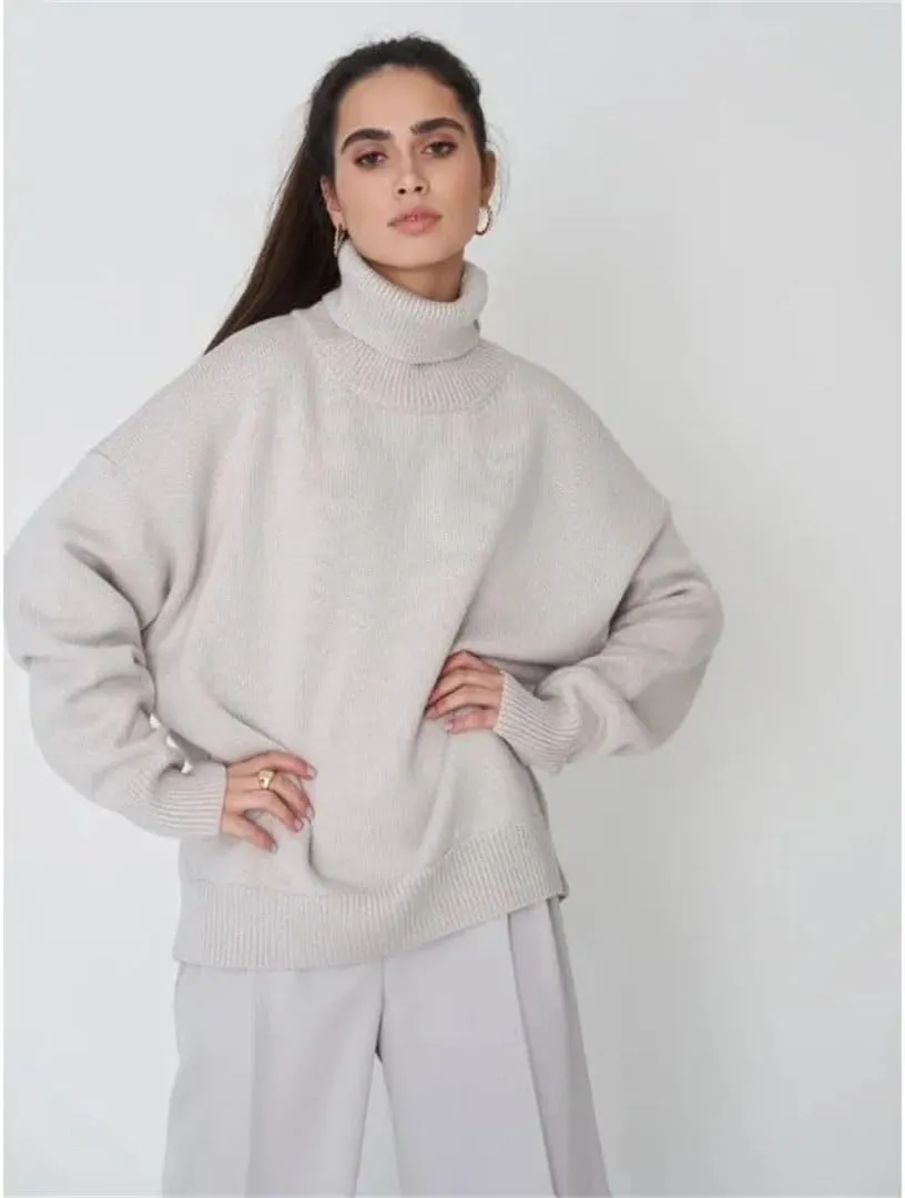 Women Turtleneck Thick Knit Sweaters Office Oversize Pullovers Autumn Winter Basic Knitwear