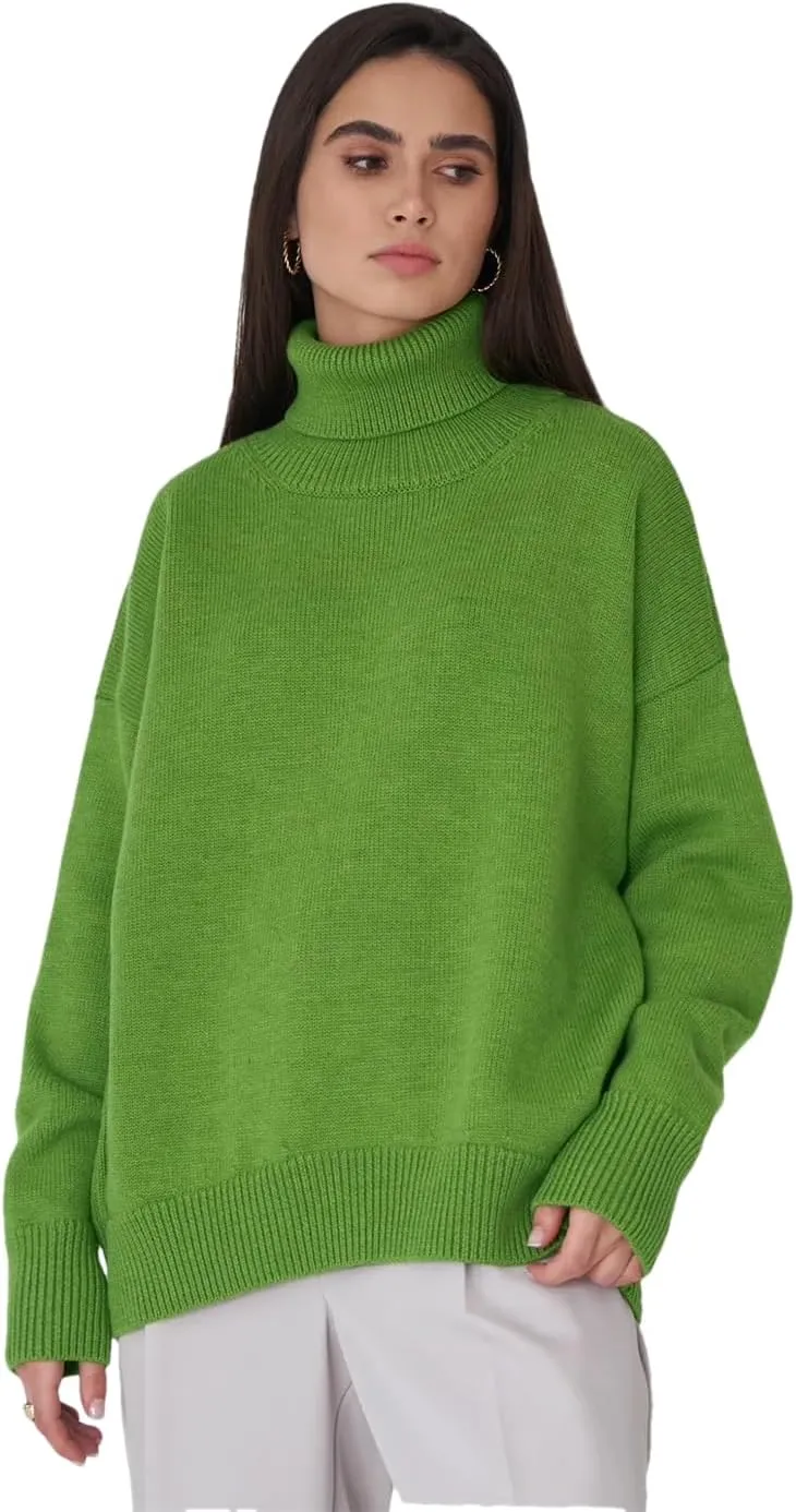 Women Turtleneck Thick Knit Sweaters Office Oversize Pullovers Autumn Winter Basic Knitwear