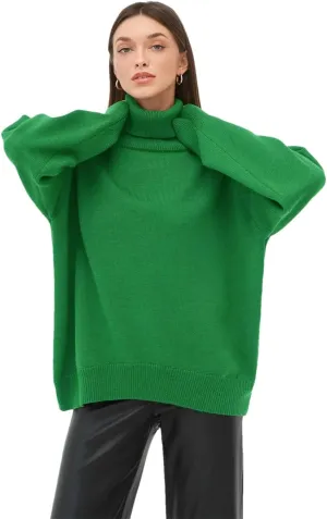 Women Turtleneck Thick Knit Sweaters Office Oversize Pullovers Autumn Winter Basic Knitwear