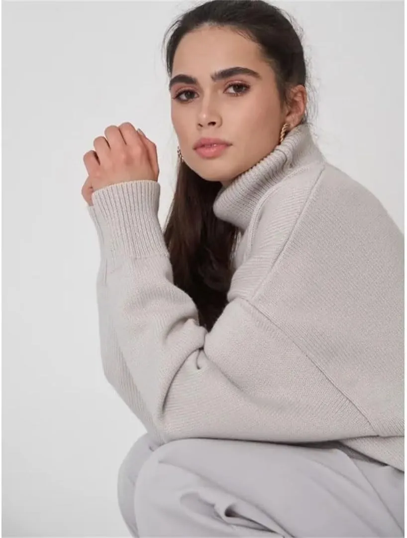 Women Turtleneck Thick Knit Sweaters Office Oversize Pullovers Autumn Winter Basic Knitwear