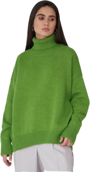 Women Turtleneck Thick Knit Sweaters Office Oversize Pullovers Autumn Winter Basic Knitwear