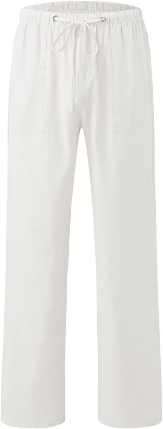 Women Wide Leg Cotton Linen Pants Casual High Waist Palazzo Pant Workout Loose Flowy Trouser with Pocket