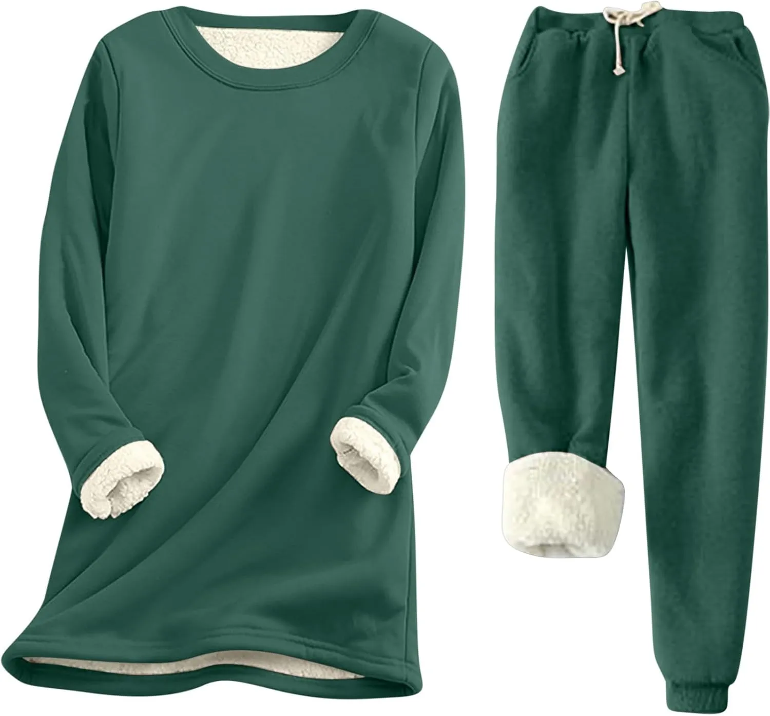 Women's 2 Piece Lounge Sets Fleece Lined Crewneck Sweatshirts Pullover and Sweatpants Jogger Pants Tracksuit Outfits