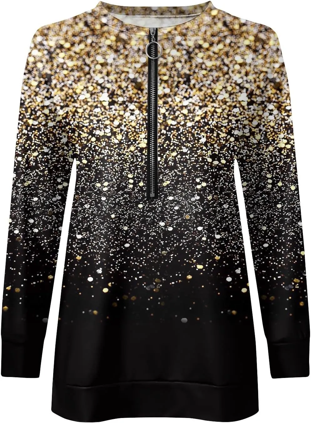 Womens 2024 Fall Trendy Sequin Glitter Sparkly Crew Neck Half Zip Long Sleeve Tops Comfy Star Sweatshirts