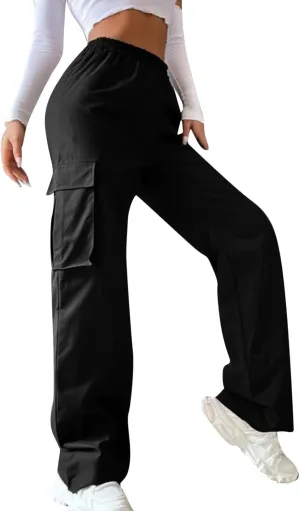 Women's Belt Less High Waisted Wide Leg Trousers Straight Leg Relaxed Style Casual Trousers Velour