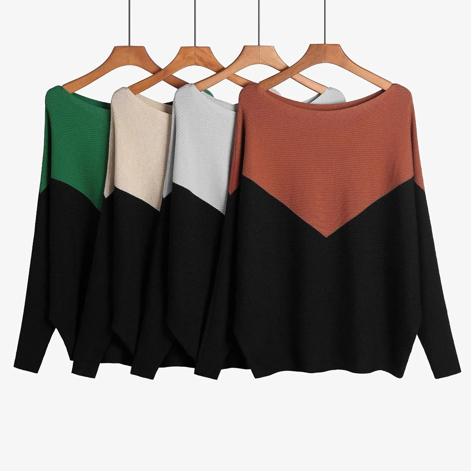Women's Boat Neck Batwing Sleeves Dolman Fall Winter Knitted Sweaters Pullovers Tops
