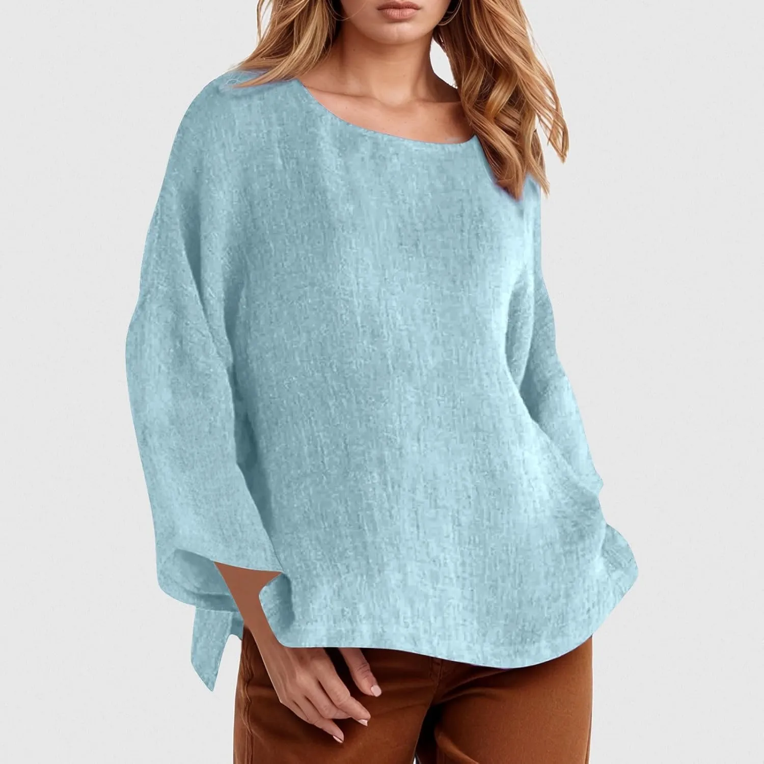 Womens Button Down Shirt V Neck Long Sleeve Cotton Linen Summer Casual 2025 Fashion Blouses Top Loose Fit Tops