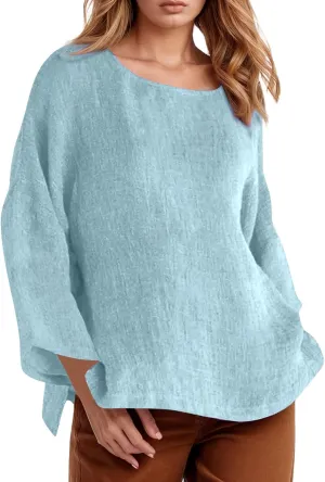 Womens Button Down Shirt V Neck Long Sleeve Cotton Linen Summer Casual 2025 Fashion Blouses Top Loose Fit Tops