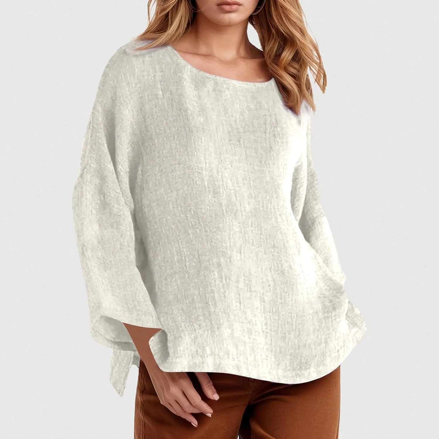 Womens Button Down Shirt V Neck Long Sleeve Cotton Linen Summer Casual 2025 Fashion Blouses Top Loose Fit Tops