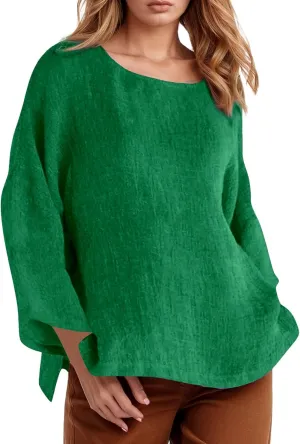 Womens Button Down Shirt V Neck Long Sleeve Cotton Linen Summer Casual 2025 Fashion Blouses Top Loose Fit Tops