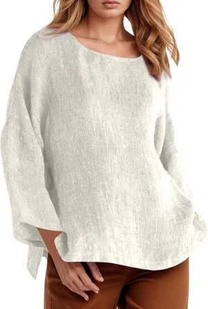 Womens Button Down Shirt V Neck Long Sleeve Cotton Linen Summer Casual 2025 Fashion Blouses Top Loose Fit Tops