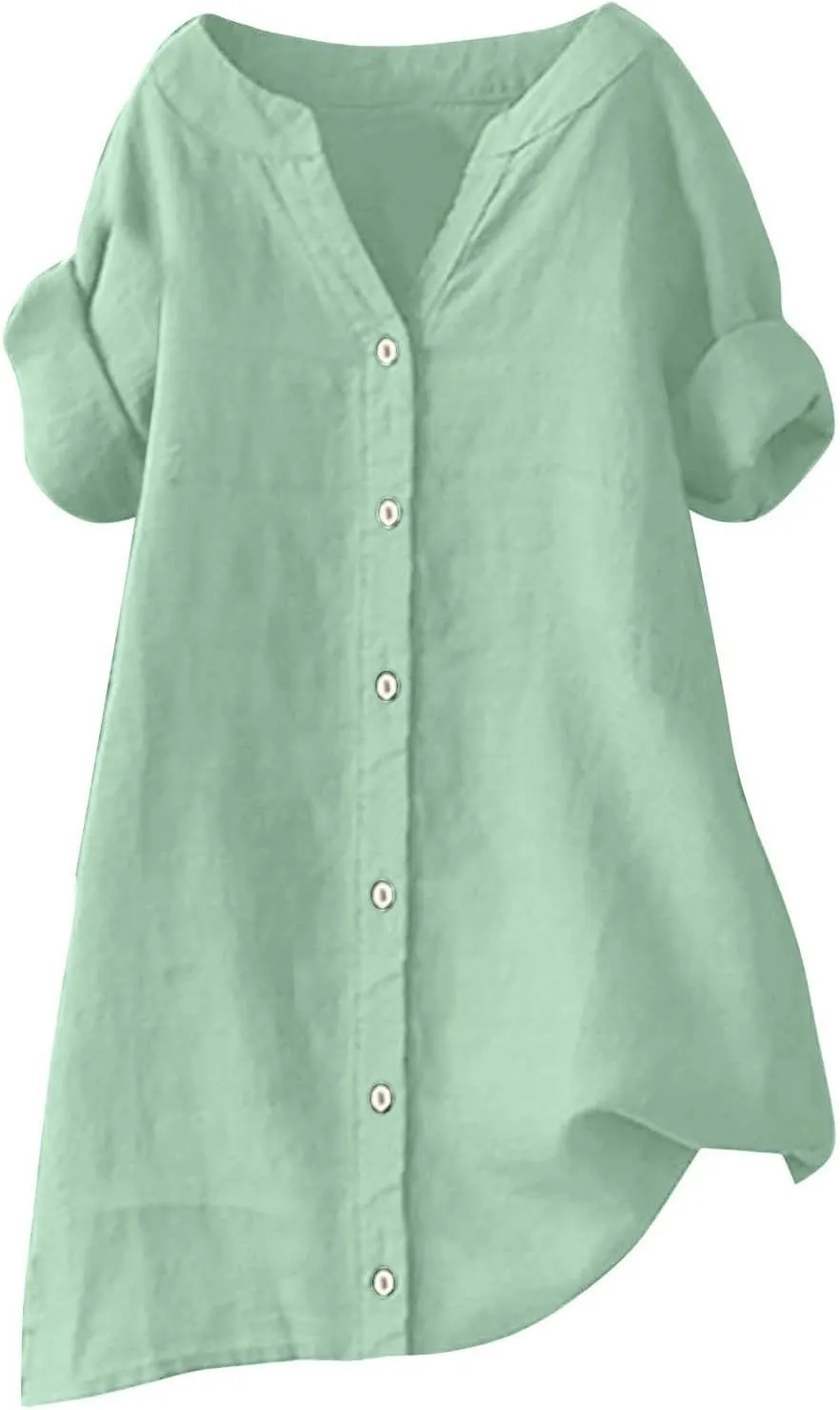 Women's Button Down Shirts Plain Long Sleeve Cotton Linen Summer Casual Business Blouse Top Loose Fit T Shirts